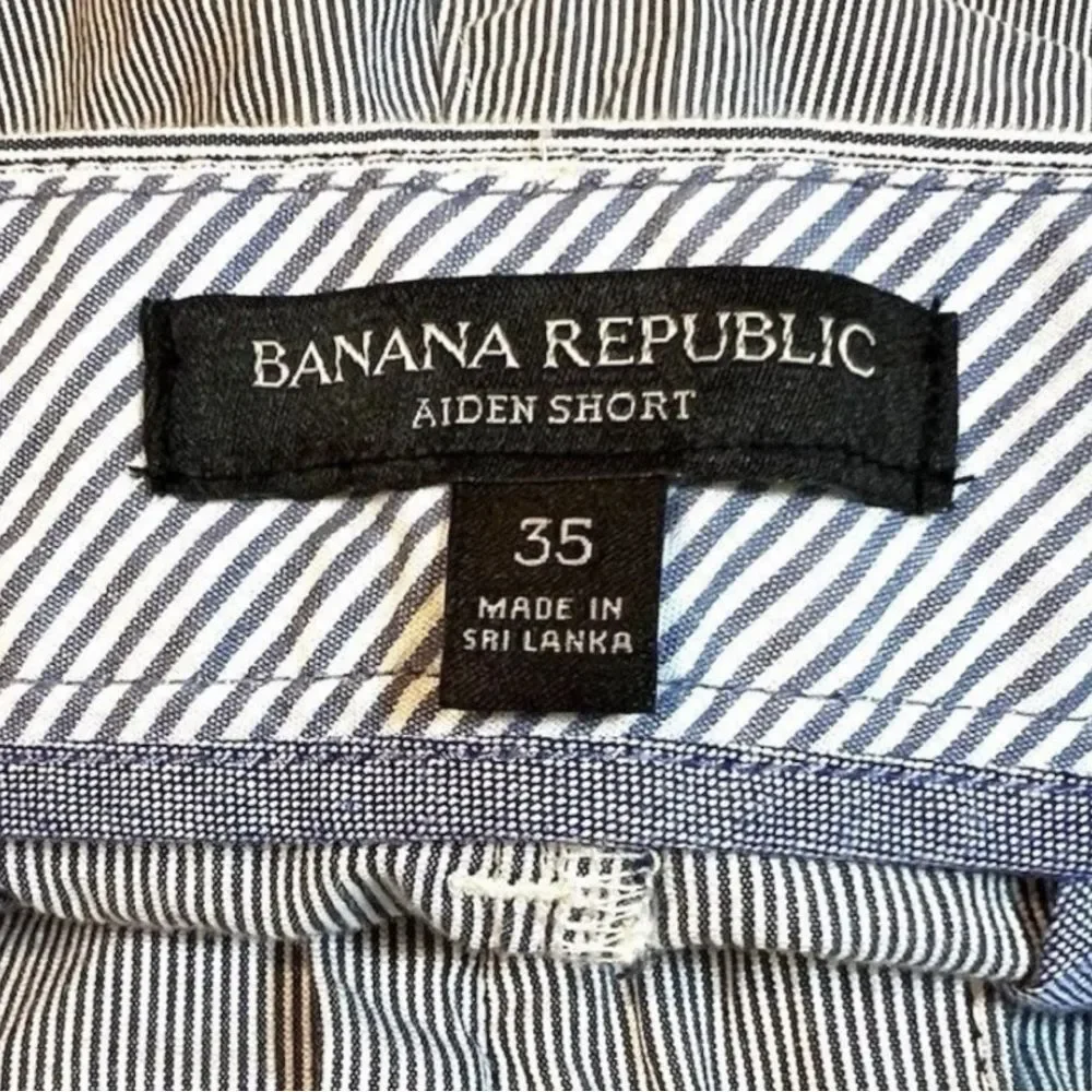 Mens Blue White Pinstripe Chino Shorts Size 35 Banana Republic Aiden Cotton